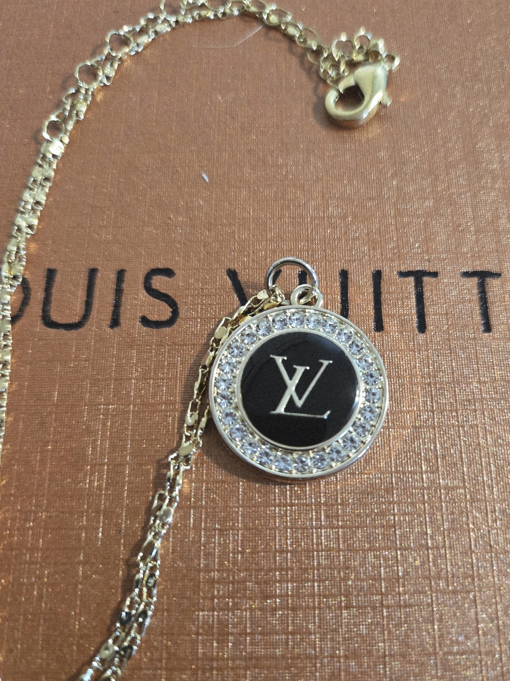 Louis Vuitton Recycled Gold and Black LV Crystal Halo Pendant Necklace